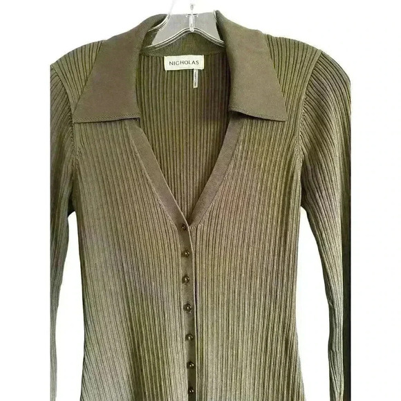 NICHOLAS NWOT Olive Ribbed Knit "Jasmin Tunic" Dress Sz M - Picture 4 of 16